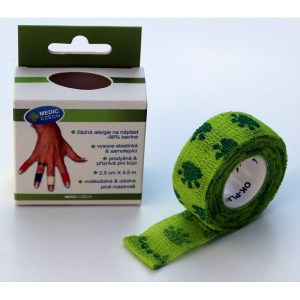 Levně Rychlonáplast elastická 25mmx 450cm zelená-tlapky