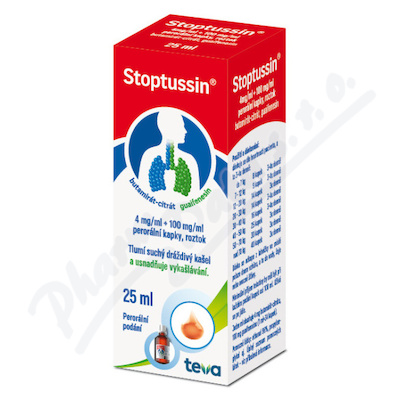 STOPTUSSIN 4 mg/ml + 100 mg/ml perorální kapky, roztok 25 ml