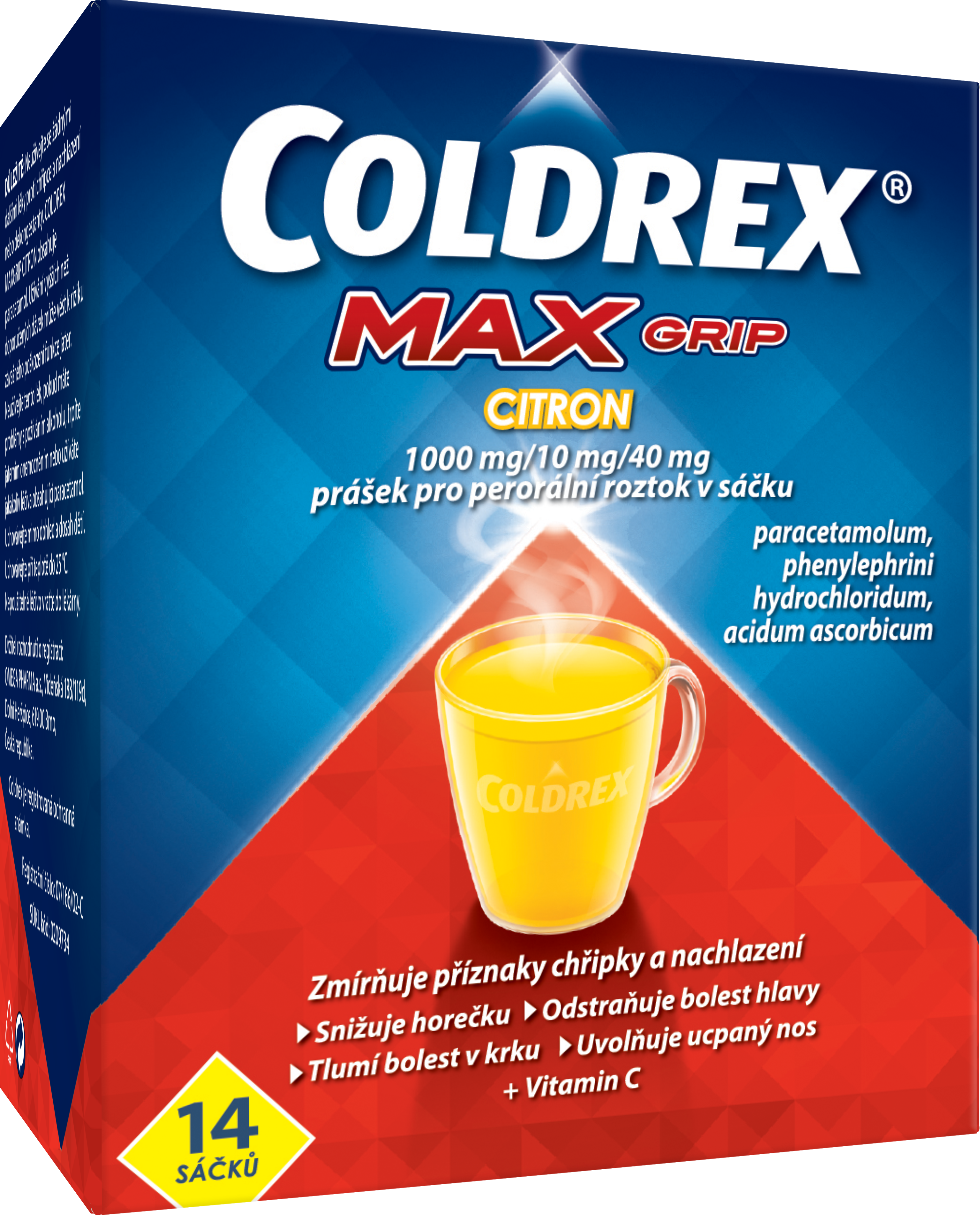 COLDREX MAXGRIP CITRON POR 1000MG/10MG/40MG POR PLV SOL SCC 14 II