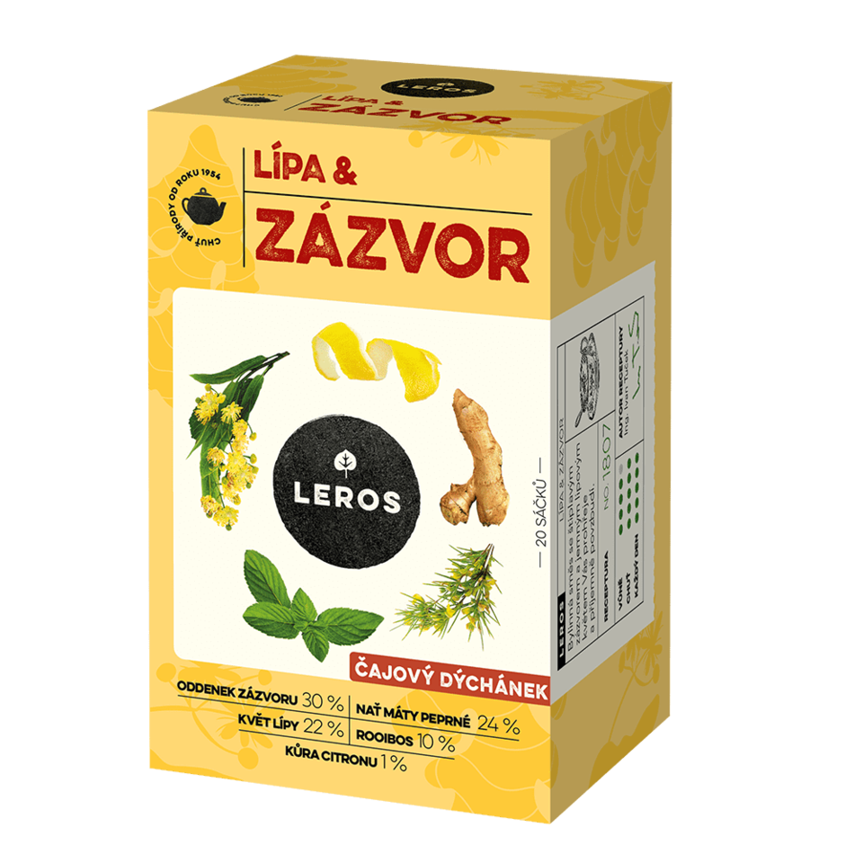 LEROS Čajový dýchánek lípa&zázvor 20x2g koupíte na MojeLékárna.cz