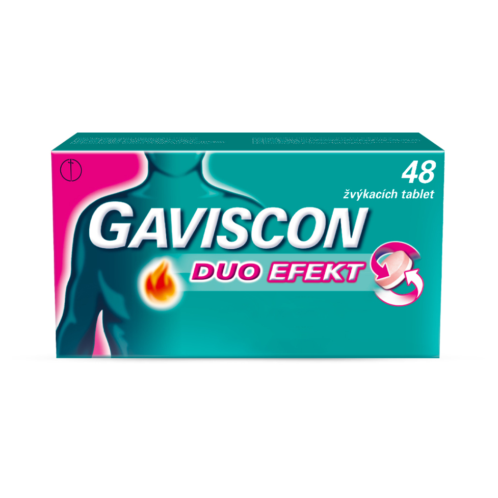 Gaviscon Duo Efekt 250mg/106.5/187.5mg tbl.48 koupíte na MojeLékárna.cz