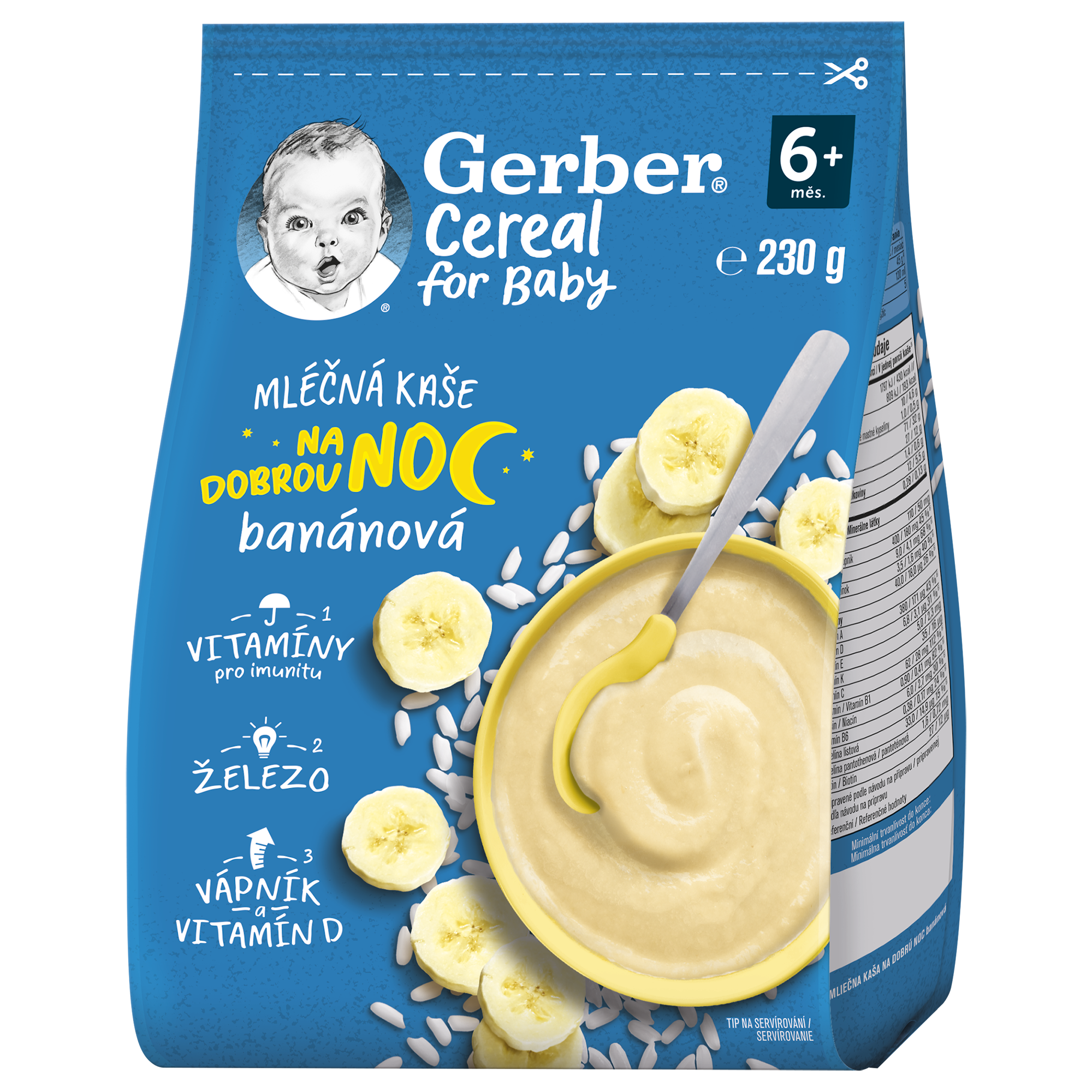 Gerber Cereal Ml.kaše na dobrou noc banán.230g 6m+ koupíte na MojeLékárna.cz