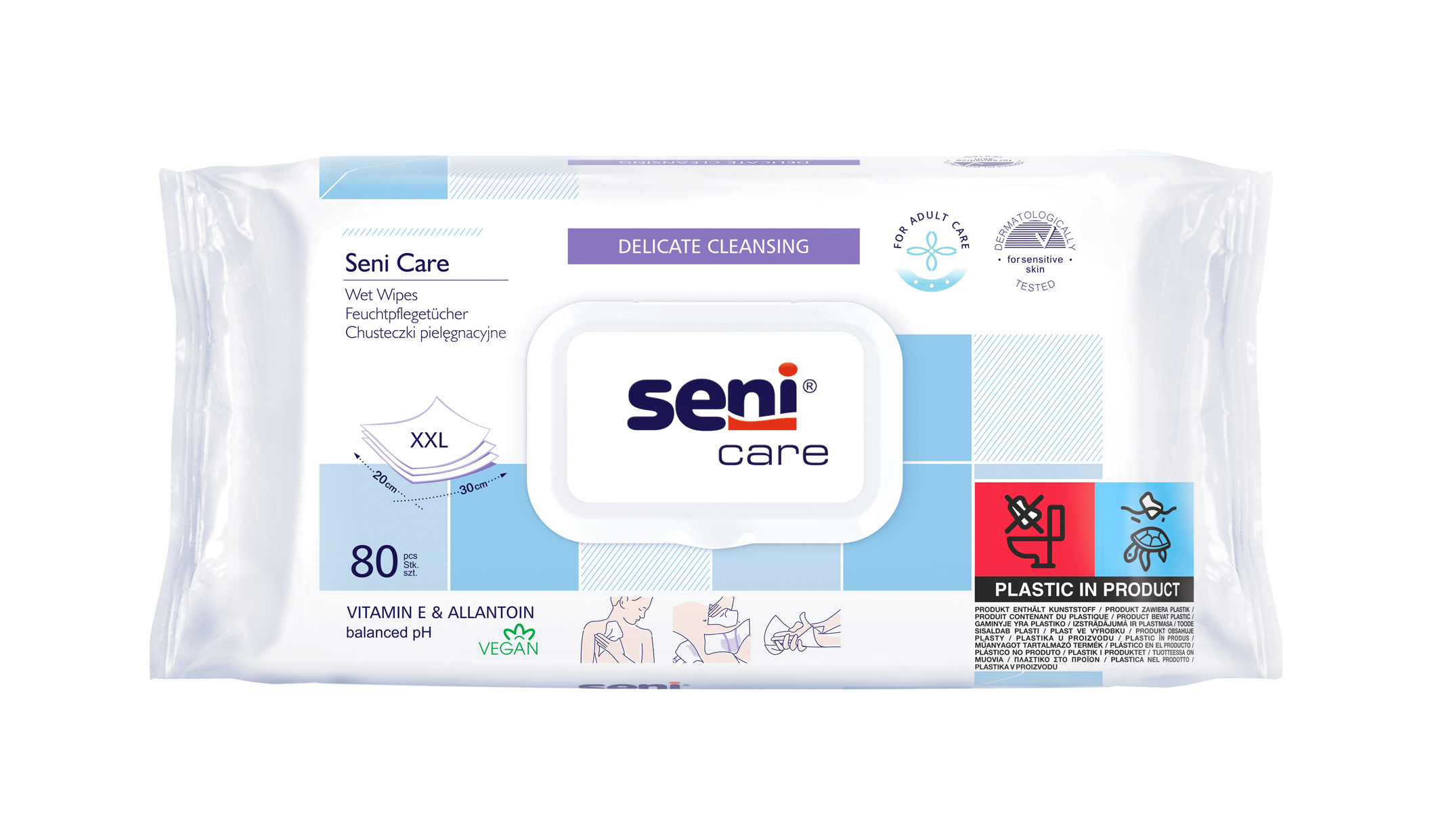 Seni Care vlhčené ubrousky vitamin E a Allantoin 80ks