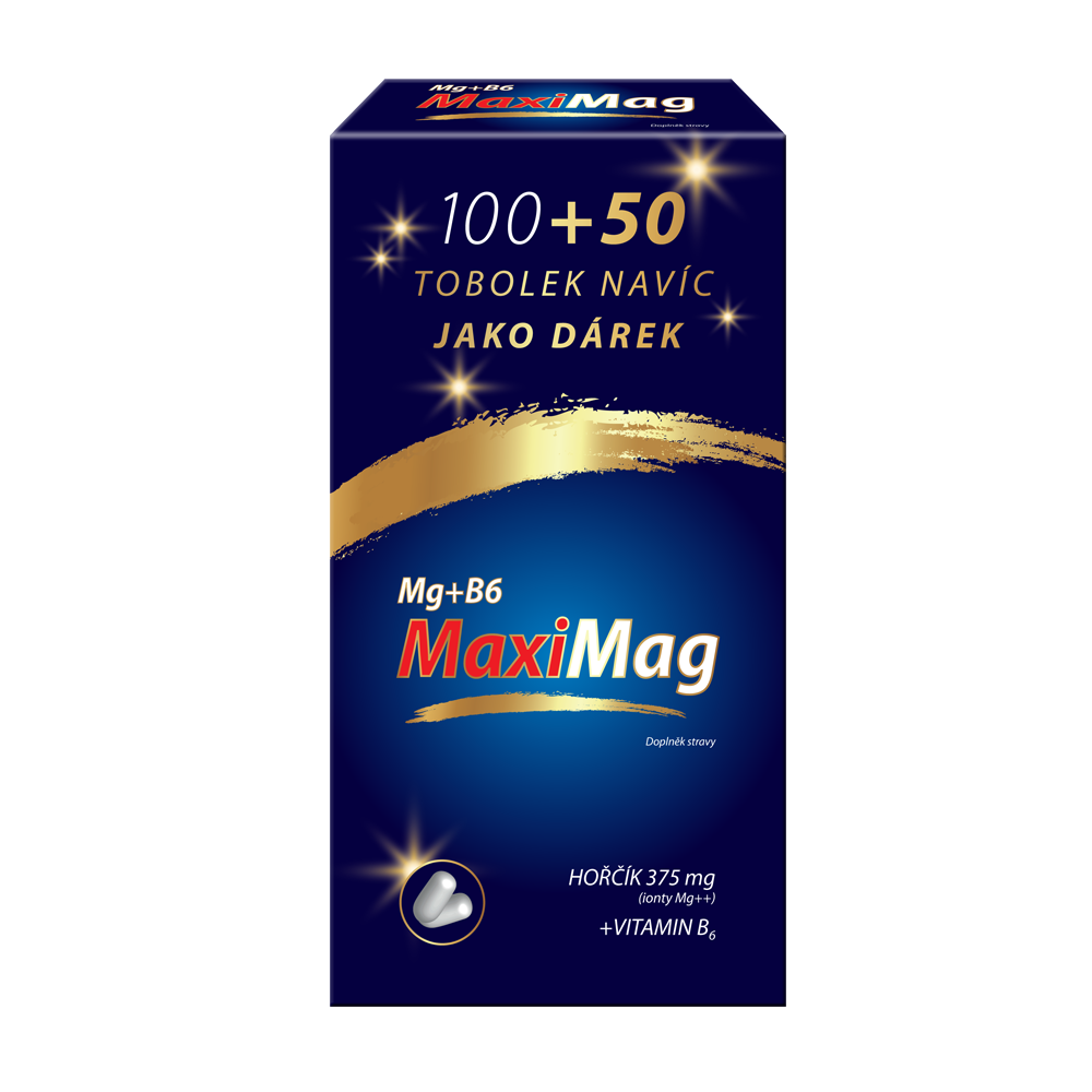 MaxiMag Hořčík 375mg+B6 150 tobolek - dárkové balení