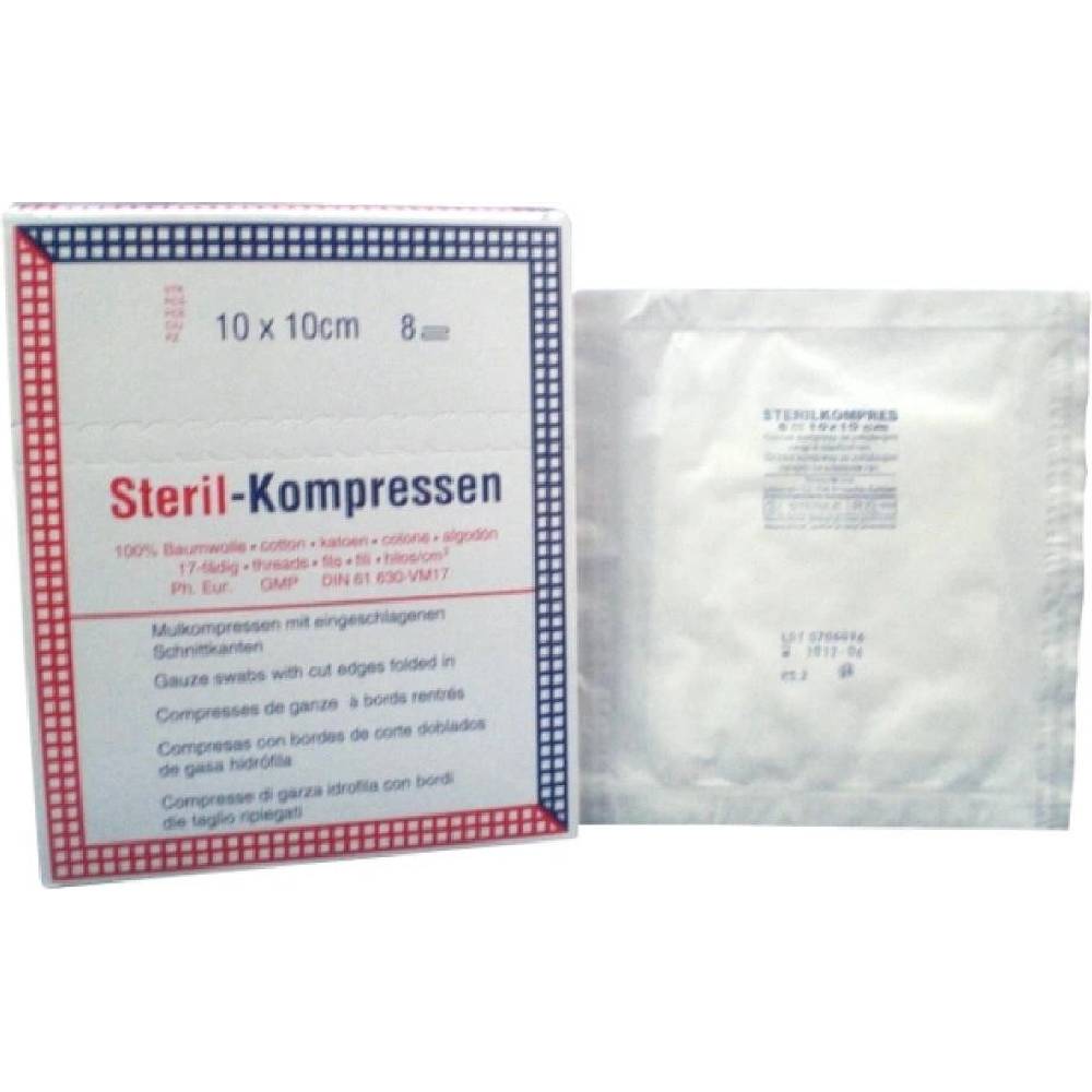 Gáza kompres sterilní 10x10cm/25x2 8 vrstev Steriwund