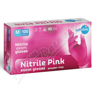Levně SOFTCLINIC Nitril ruk.vyšetř.nepudr.růžové M 100ks