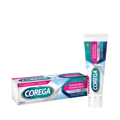 Levně Fixační krém Corega Ochrana dásní pro předcházení podráždění dásní, pevná fixace, 40g