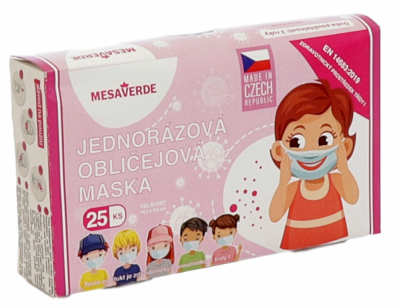 Levně Rouška 3-vrstvá s gumič.bal.25ks děts.dívka Mesav.