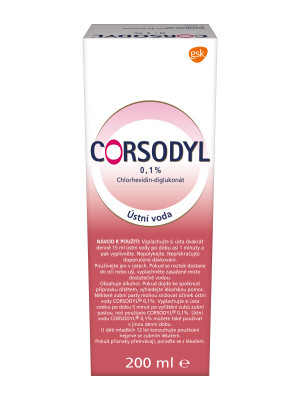 Corsodyl 0,1% ústní voda s chlorhexidinem na zánět dásní 200ml