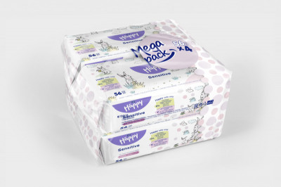 Levně Happy vlhčené ubrousky Sensitive 4x56ks Mega pack