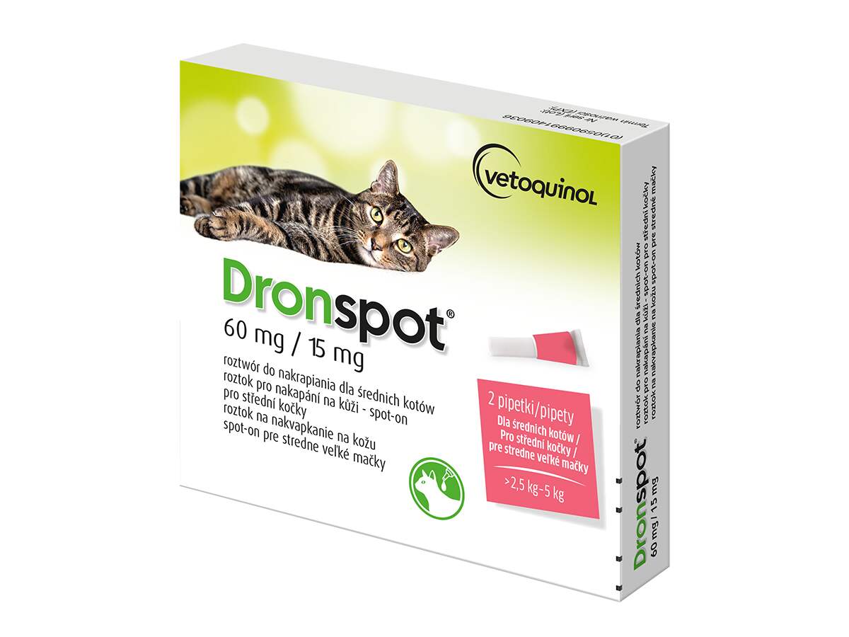 Levně Dronspot 60mg/15mg střední kočky spot-on 2x0.7ml