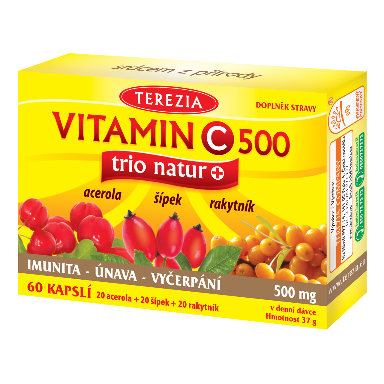 Levně TEREZIA Vitamin C 500mg trio natur+ cps.60