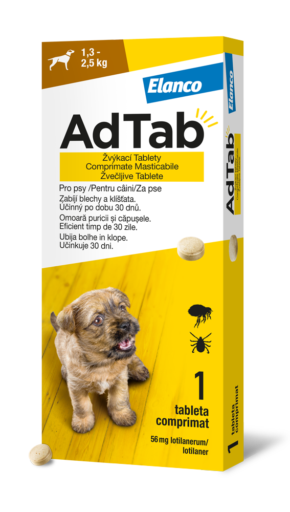 Levně AdTab 56 mg žvýkací tablety pro psy o hmotnosti 1,3–2,5 kg