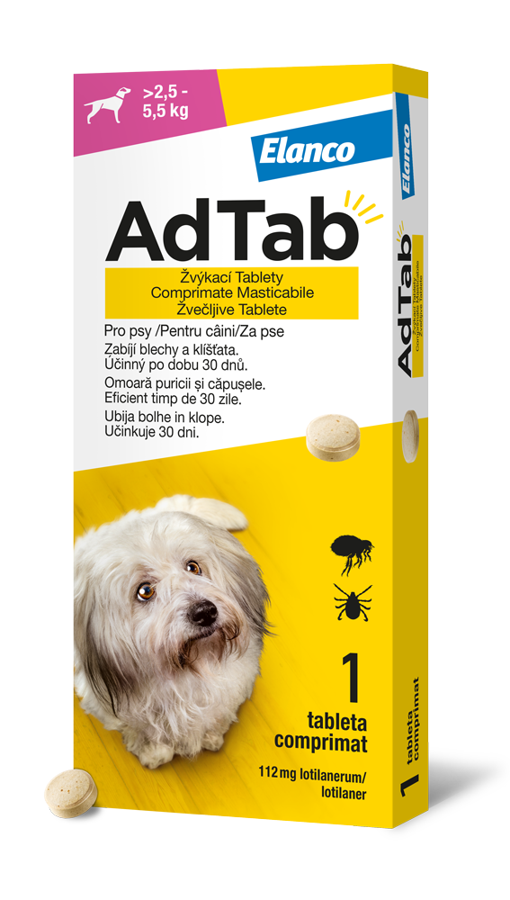 Levně AdTab 112 mg žvýkací tablety pro psy o hmotnosti > 2,5–5,5 kg