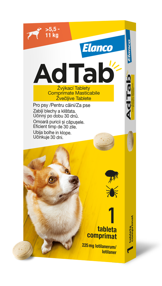 Levně AdTab 225 mg žvýkací tablety pro psy o hmotnosti > 5,5–11 kg