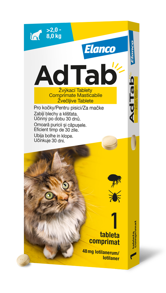 Levně AdTab 48 mg žvýkací tablety pro kočky o hmotnosti > 2,0–8,0 kg