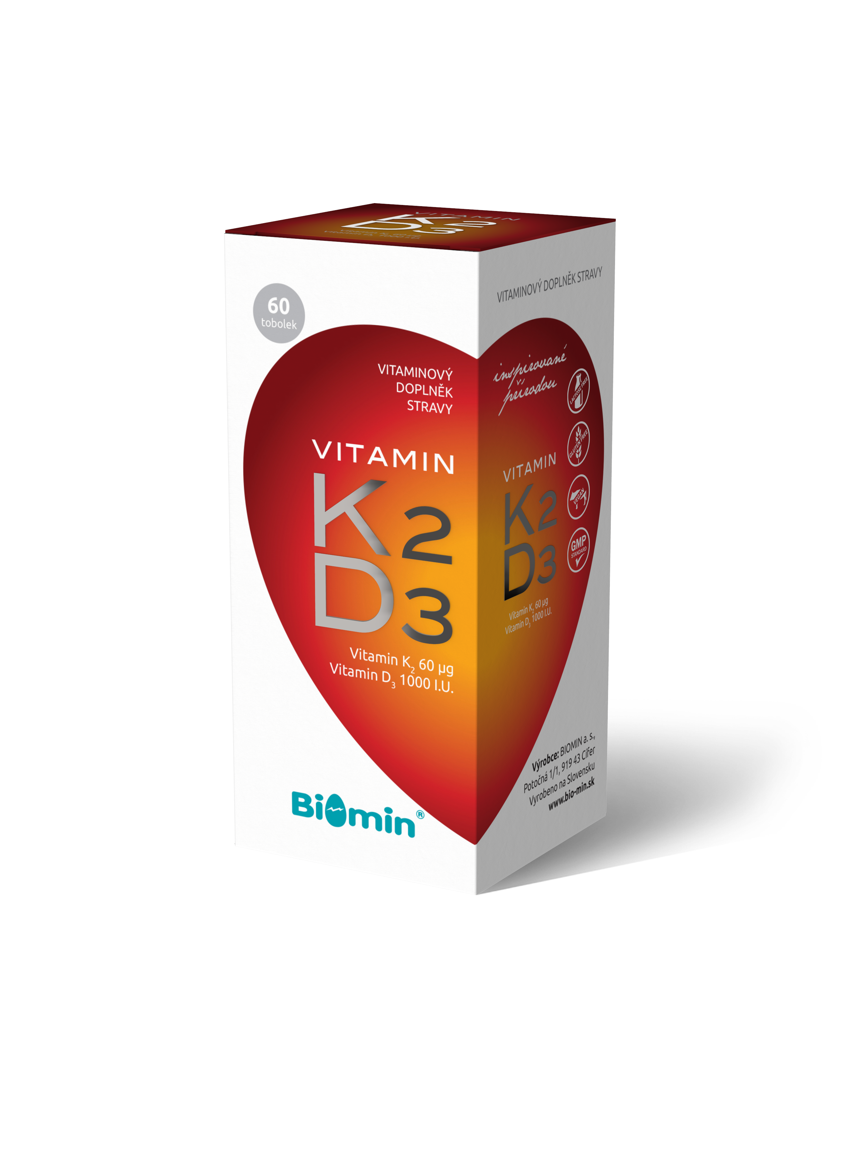 Levně Biomin Vitamín K2 + D3 60µg; D3 1000 I.U. 60 tobolek