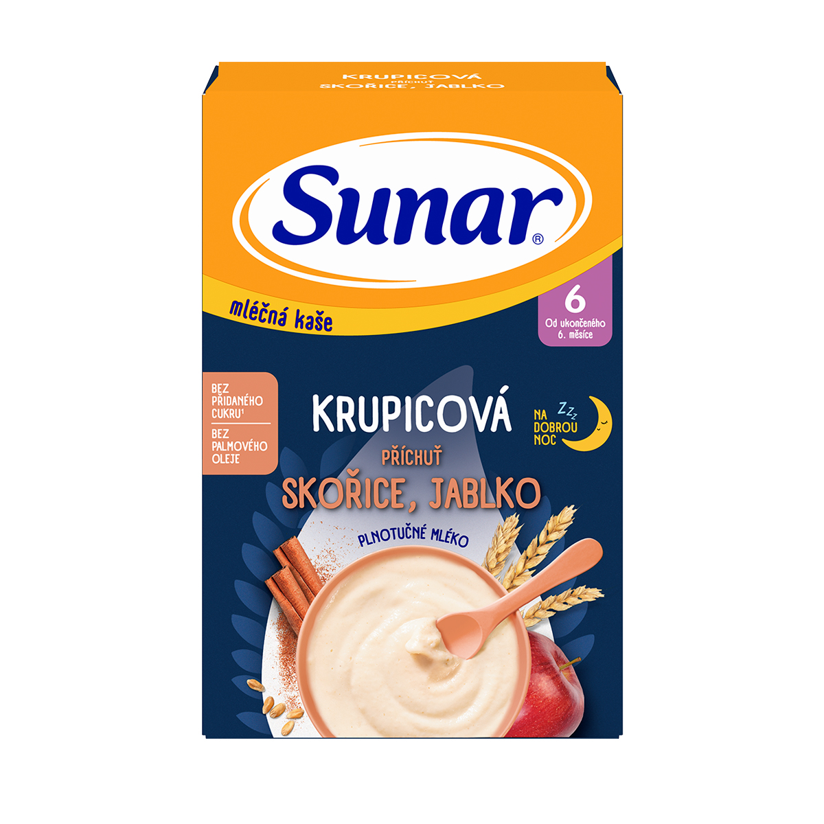Levně Sunar mléčná krupicová kaše na dobrou noc skořice, jablko 210g
