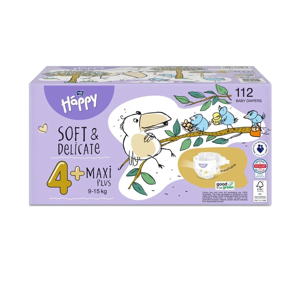 Levně Happy Soft&Delicate 4+ dětské pleny 9-15kg 112ks