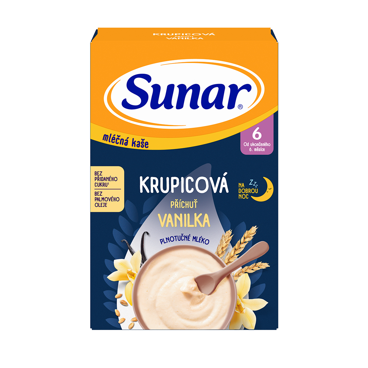 Levně Sunar Mléčná krupicová kaše Vanilka na dobrou noc 210g