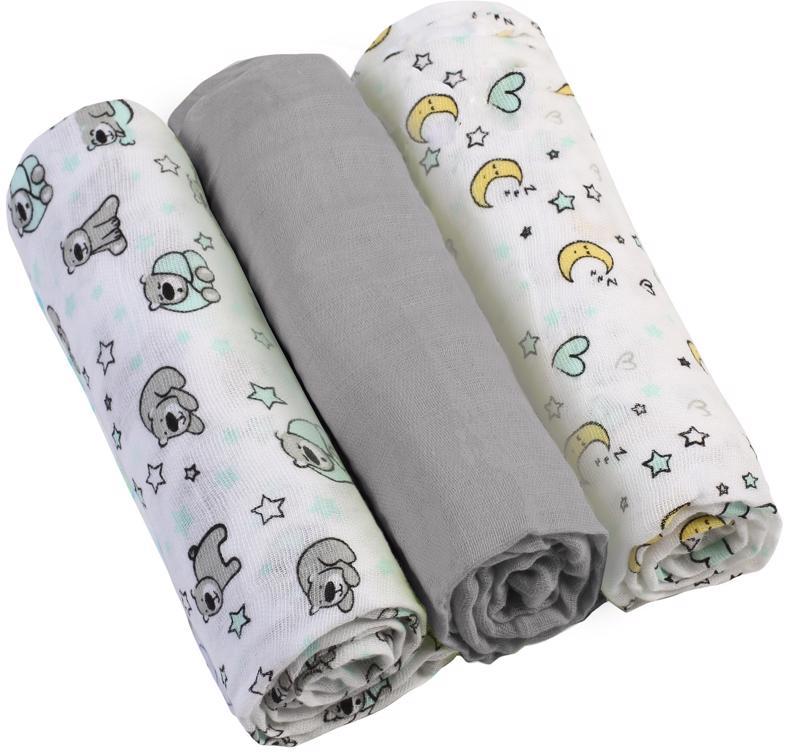 Levně BABYONO Pleny mušelínové Super soft 3 ks šedá
