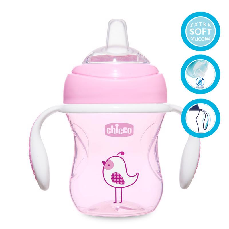 Levně CHICCO Hrneček učící Transition s držadly 200 ml růžový 4m+