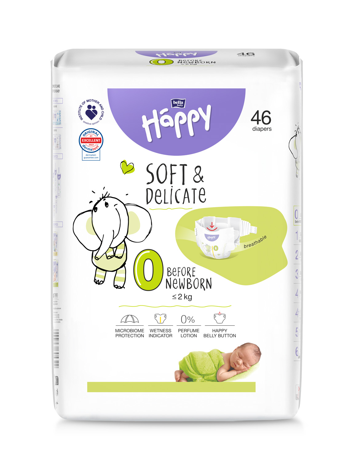 Levně BB Happy Soft&Delicate 0 dětské pleny 2kg 46ks
