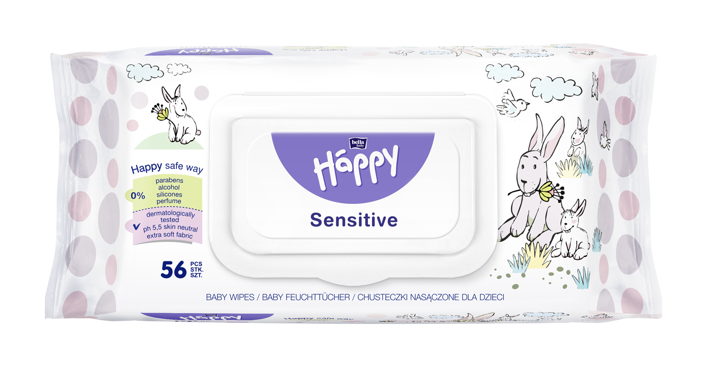 Levně Happy vlhčené ubrousky Sensitive 56ks NOVÉ