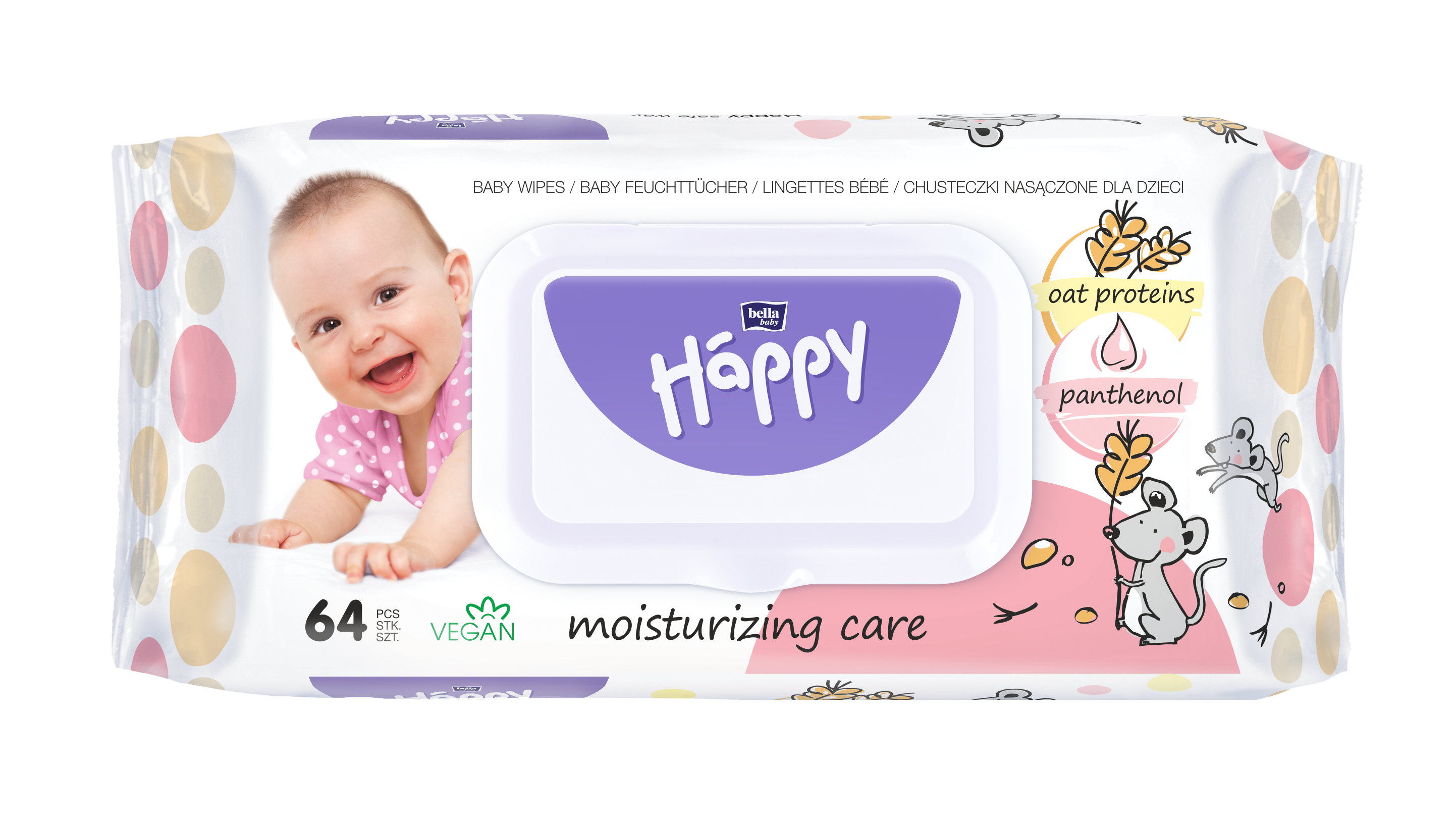 Levně Happy Baby čistící ubrousky 64 protein a panthenol