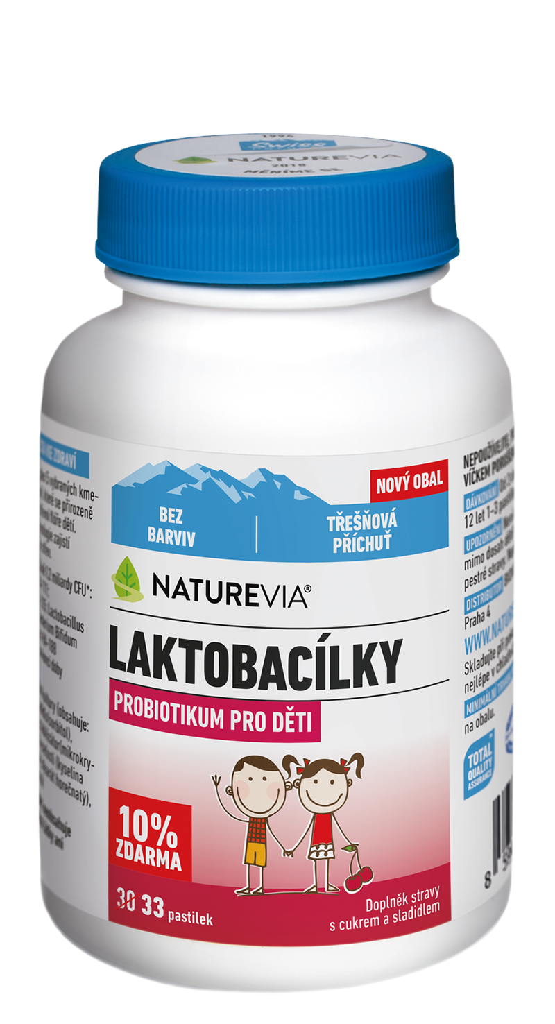 Levně NatureVia Laktobacílky třešňové 33 pastilek