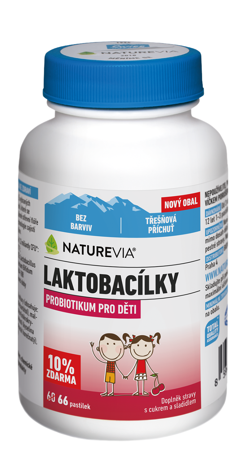 Levně NatureVia Laktobacílky třešňové 66 pastilek