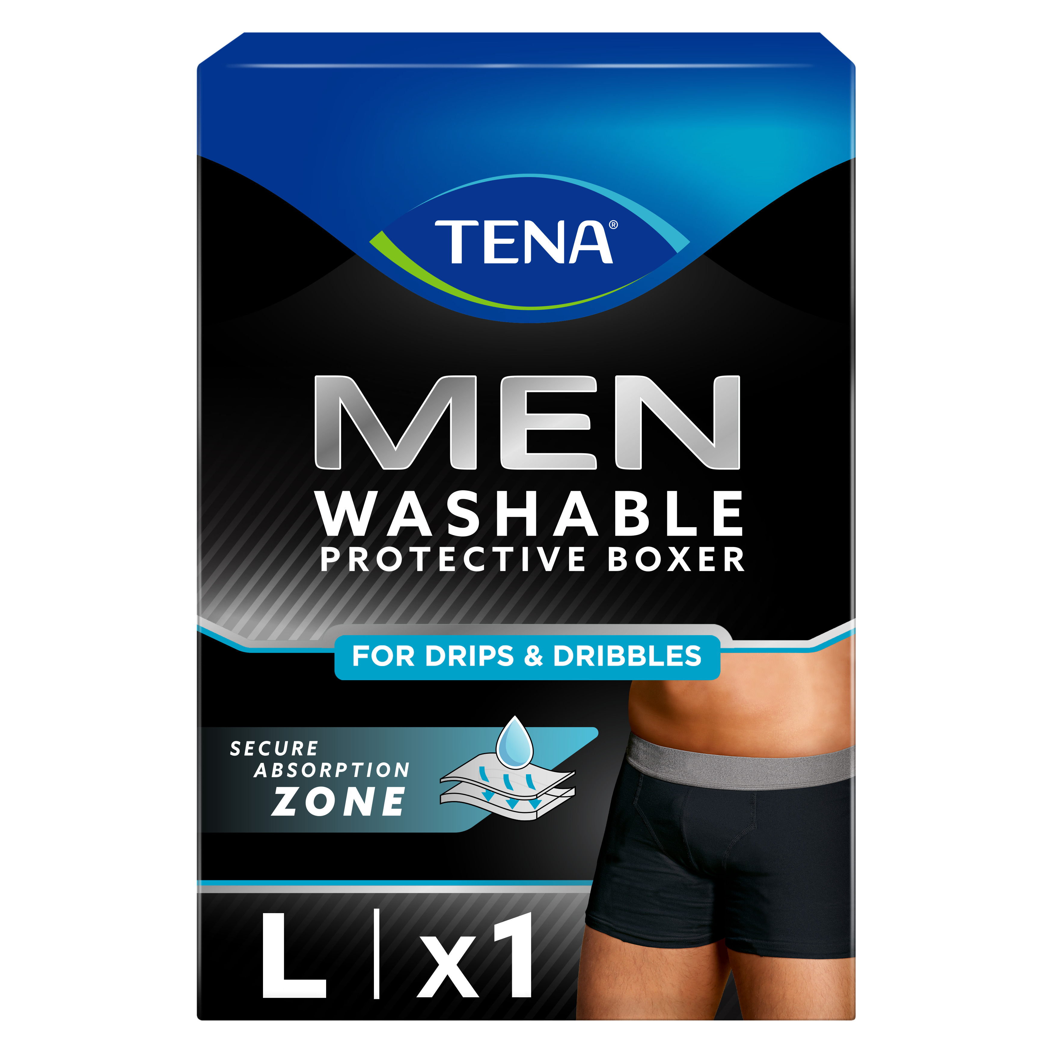 Levně TENA Men Washable Boxers L černé inkontinenční boxerky 1ks 84945