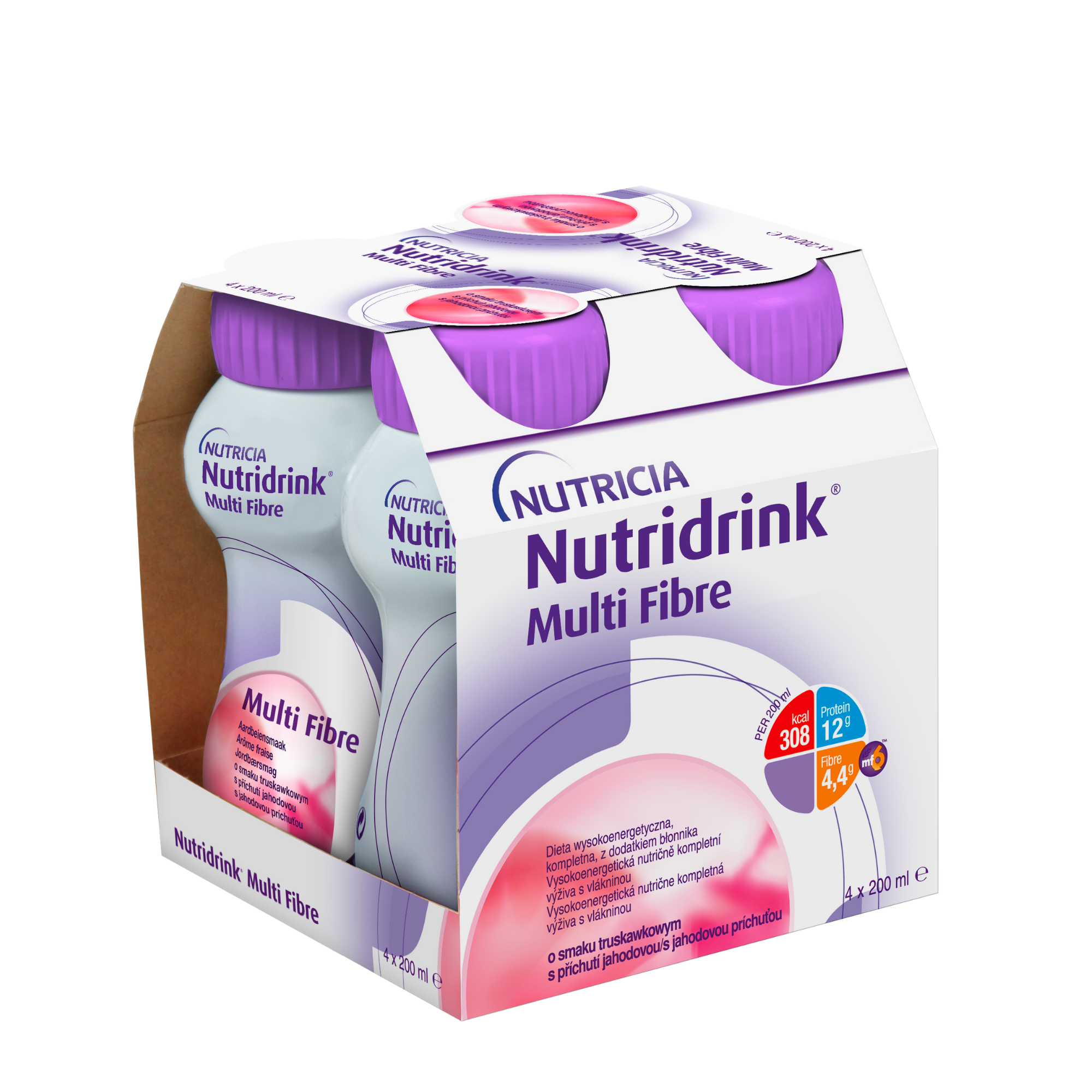 Levně Nutridrink Multi Fibre s příchutí jahodovou 4x 200ml