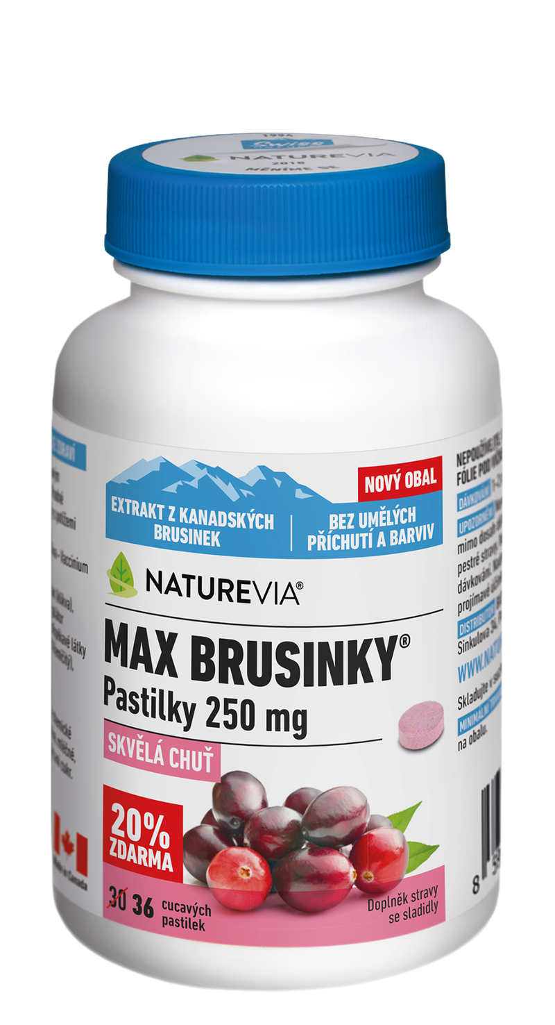 Levně NatureVia Max brusinky pastilky tbl.30+6