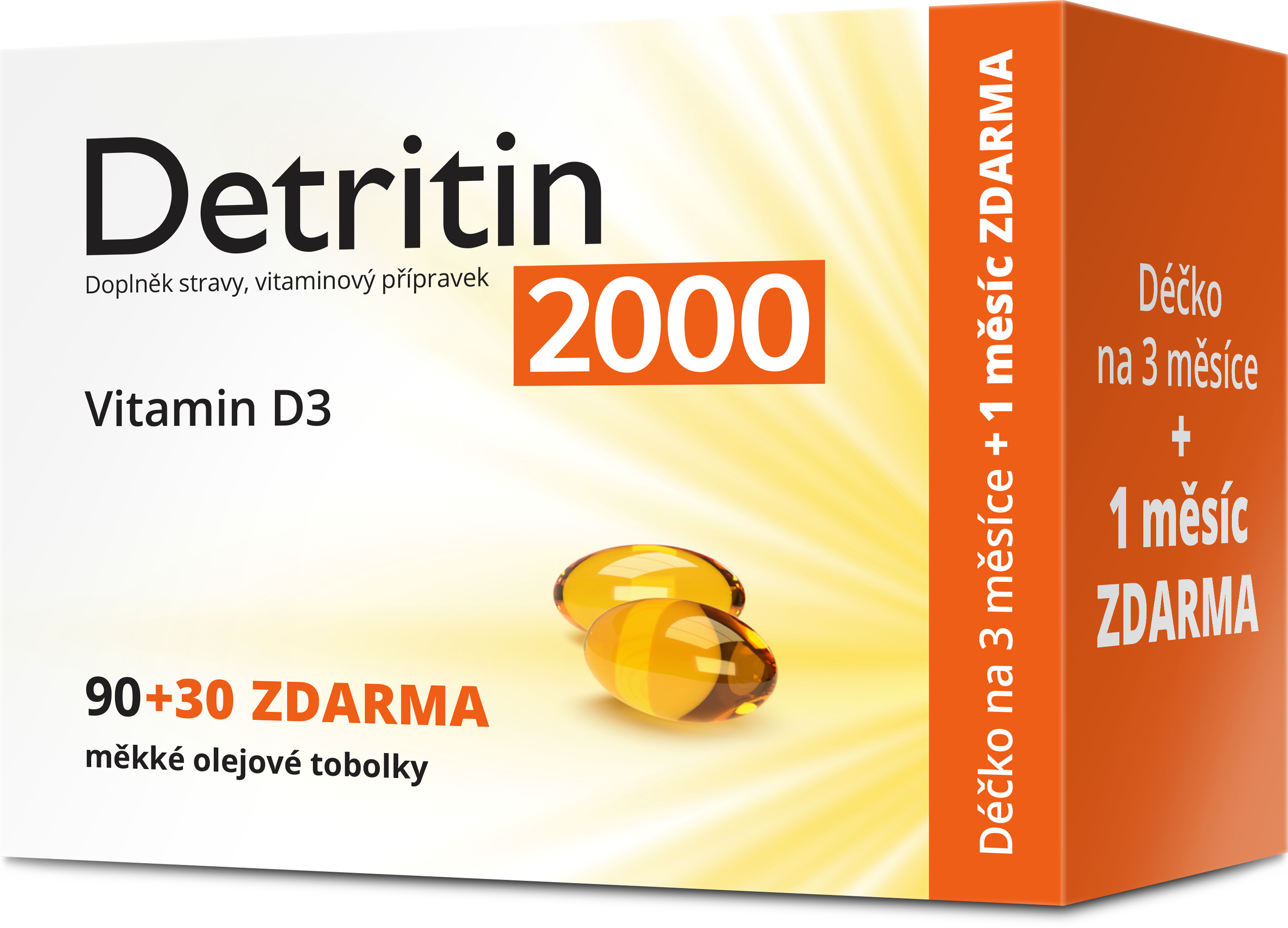 Levně Detritin Vitamin D3 2000 IU 90+30 měkkých tobolek