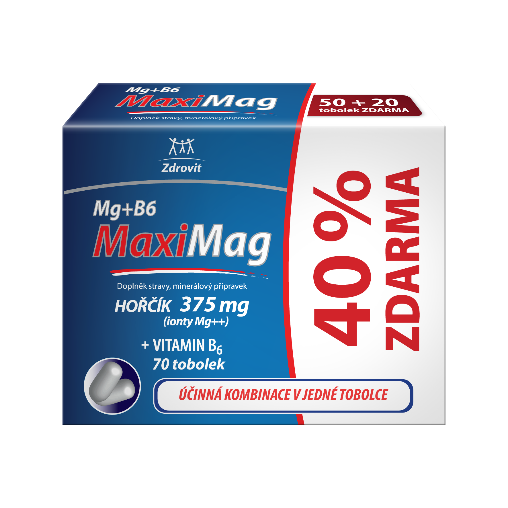 Levně MaxiMag Hořčík 375mg+B6 40% ZDARMA 70 tobolek