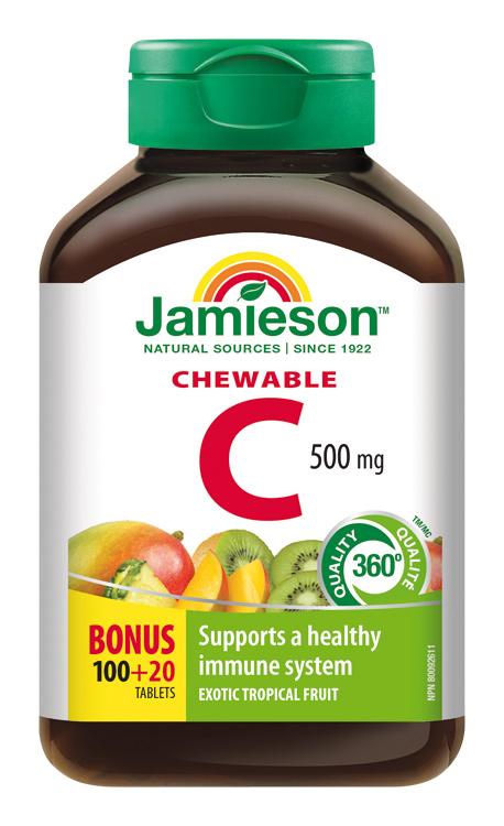 Levně JAMIESON Vitamín C 500mg tablety na cucání mix tří ovocných příchutí 120 tbl.