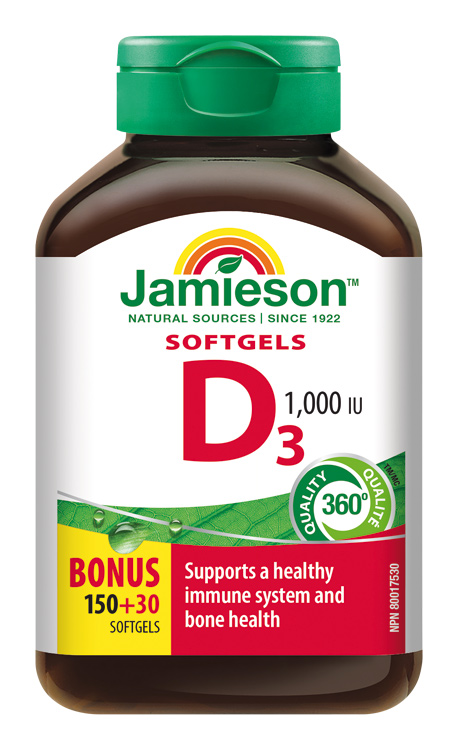 Levně JAMIESON Vitamín D3 1000 IU cps.180