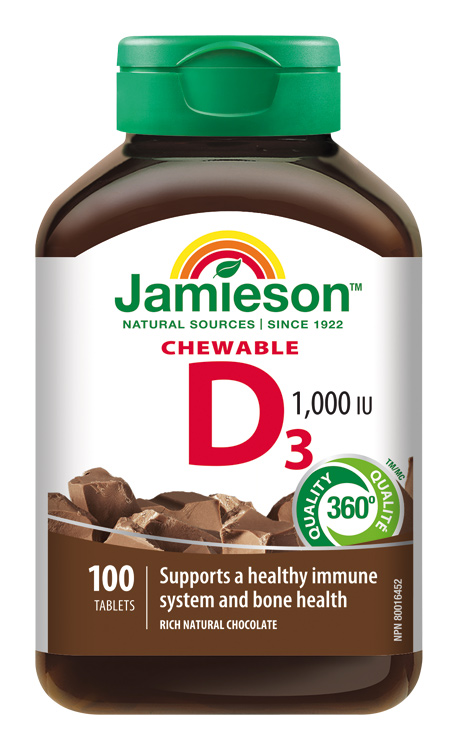 Levně JAMIESON Vitamín D3 1000 IU tablety na cucání s příchutí čokolády 100 tbl.