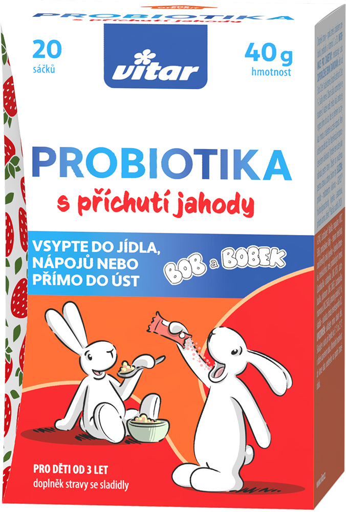 Levně Vitar Probiotika Bob a Bobek s příchutí jahody 20x2g