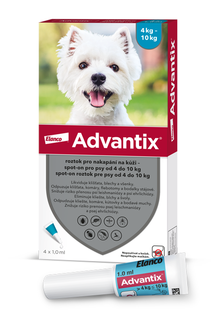 Levně Advantix pro psy 4-10kg spot-on 4x1ml