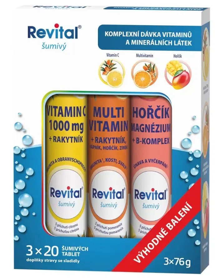 Levně Revital Vit.C, Multivitamin a Hořčík šumivé tablety 3x20 tablet