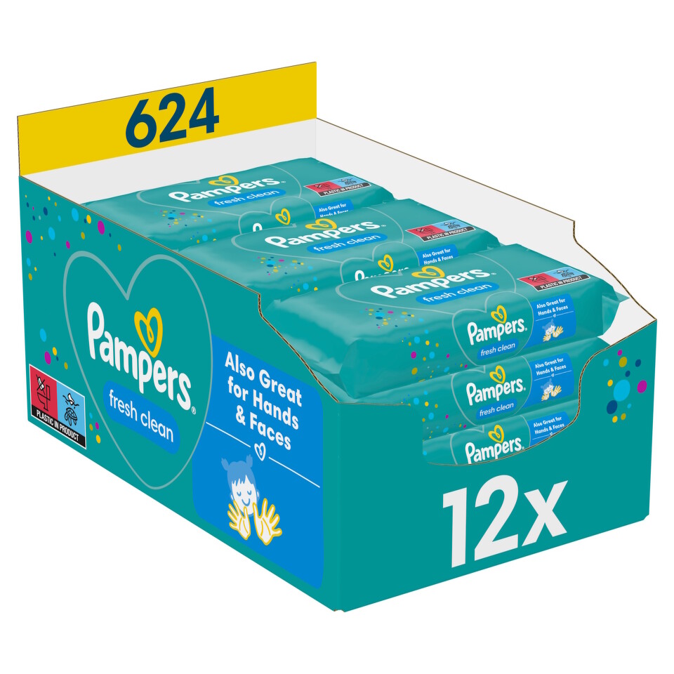 Levně Pampers Fresh Clean vlhčené ubrousky 12x52 ks