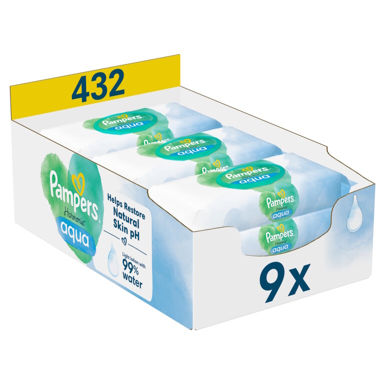 Levně Pampers Harmonie Aqua vlhčené ubrousky 9x48ks