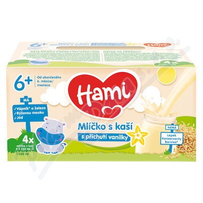 Levně HAMI Mlíčko s kaší s příchutí vanilky 4x250ml 6M