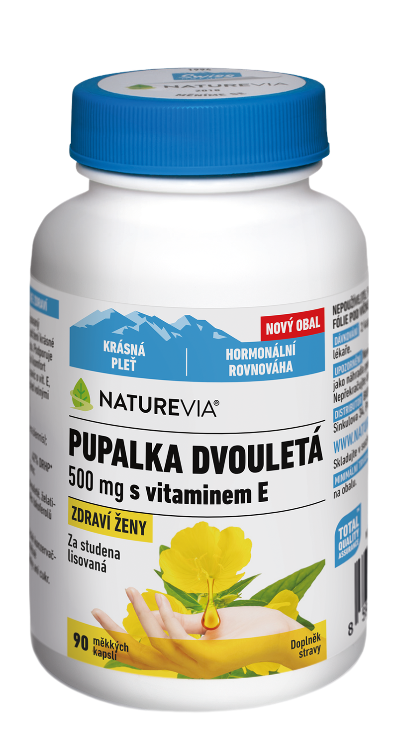 Levně NatureVia Pupalka dvouletá 500mg s vitaminem E 90 kapslí