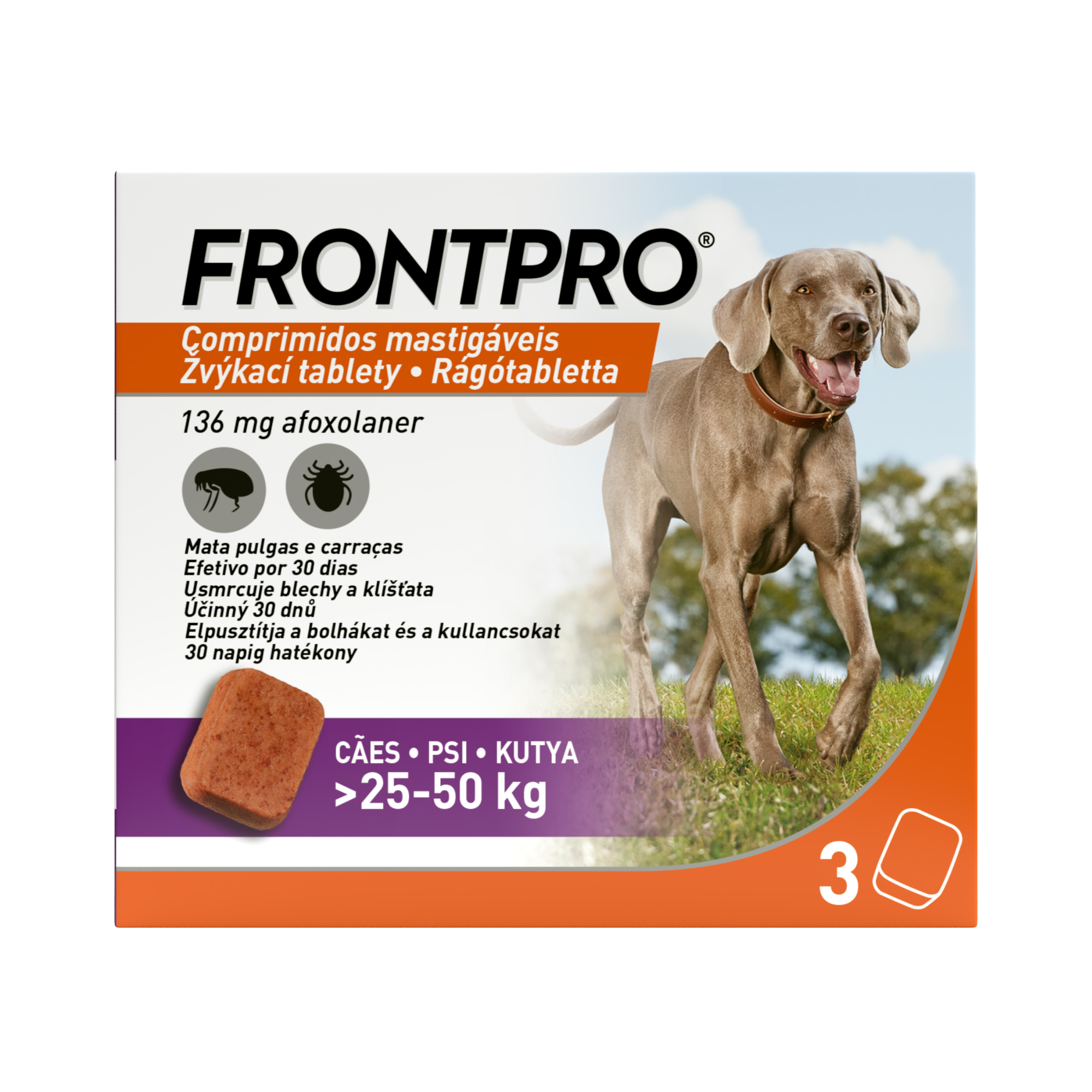 Levně Frontpro 136mg 25-50kg, 3 žvýkací tablety