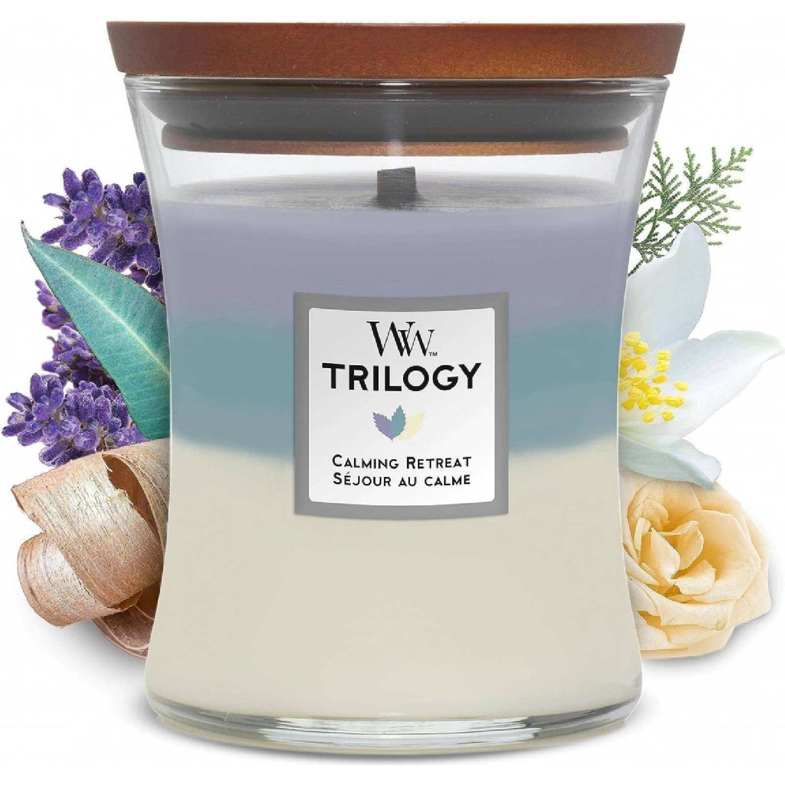 Levně WoodWick Trilogy Calming Retreat vonná svíčka 275g