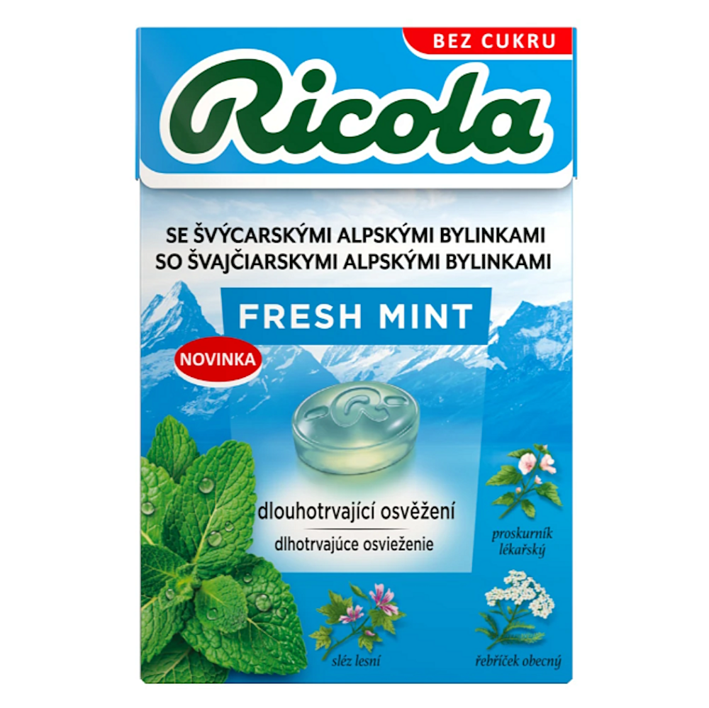 Levně RICOLA Fresh mint bez cukru 40g