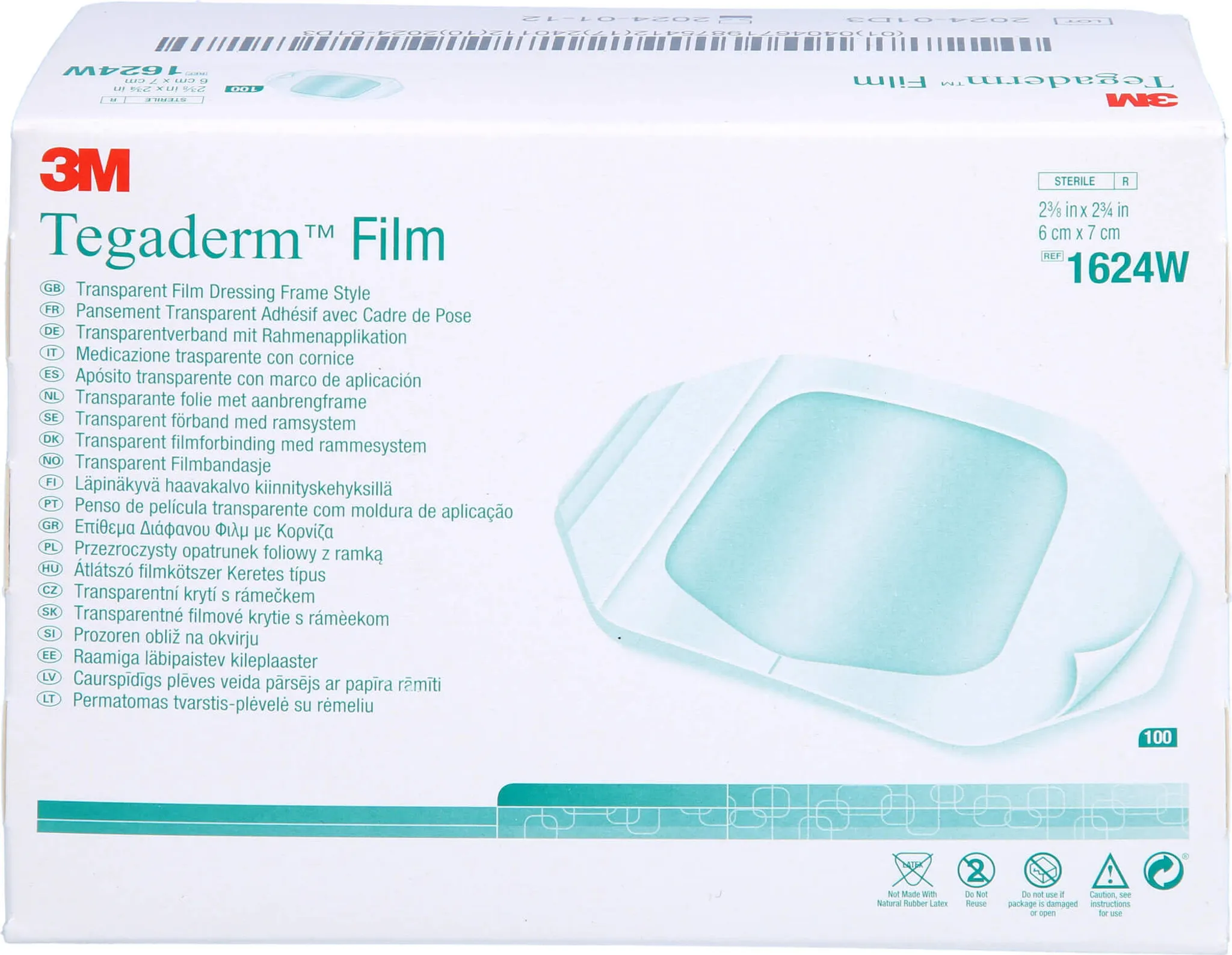 Levně 3M Tegaderm transparentní převazovací fólie 6x7cm 1624W 100ks